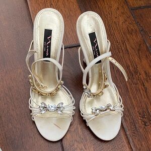 Nina Women's Ivory Strappy Heels with Embellishments VINTAGE